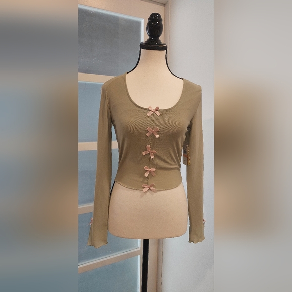 Sugar Moom Tops - Cider Green Embellished Long Sleeve Blouse